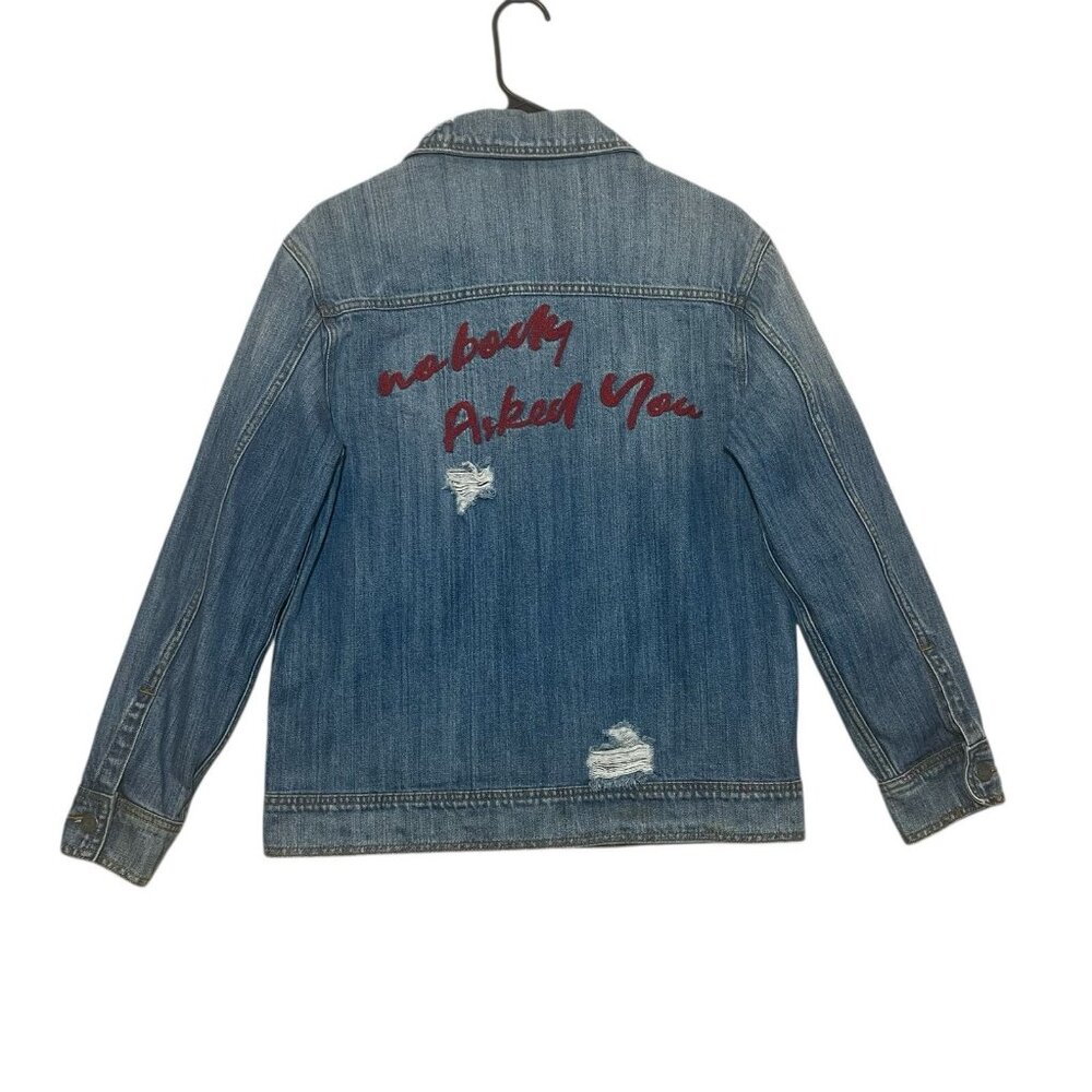 Hidden Embroidered Distressed Denim Jean Jacket Size Small Grunge Y2K Women's - Picture 2 of 12